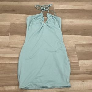 Neon bright blue halter dress